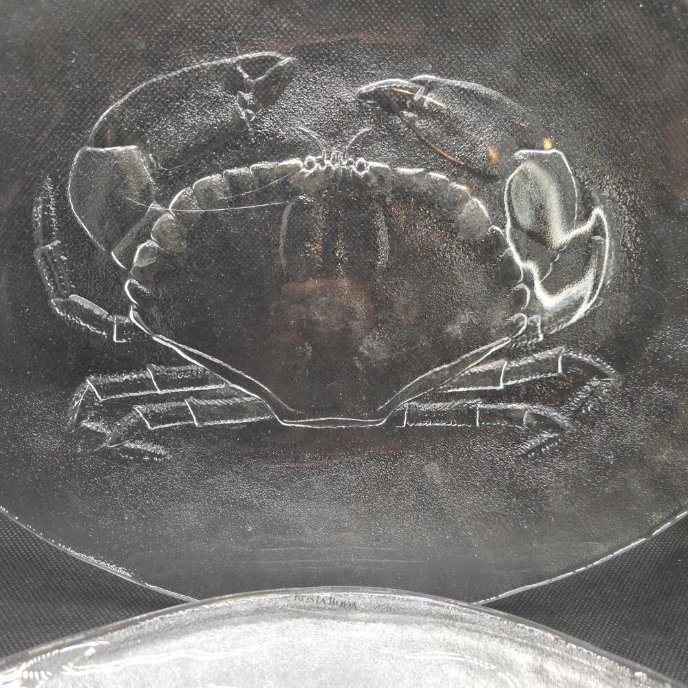 Kosta Boda Crab Plates Set Of 4 Impressed Sweden 12"L x 9.5"W Nautical Seafood